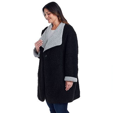 Plus Size Weathercast Reversible Knit Sherpa Lined Coatigan