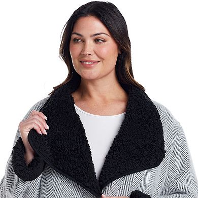 Plus Size Weathercast Reversible Knit Sherpa Lined Coatigan