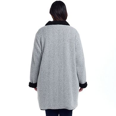 Plus Size Weathercast Reversible Knit Sherpa Lined Coatigan