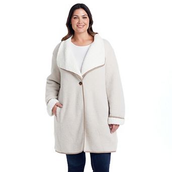 Plus Size Weathercast Reversible Knit Sherpa Lined Coatigan