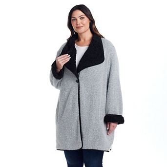 Plus Size Weathercast Reversible Knit Sherpa Lined Coatigan