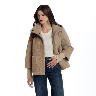Women's Weathercast Snap Front Boucle Topper with Knit Sleeves