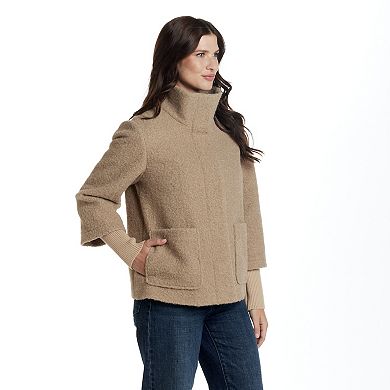Women's Weathercast Snap Front Boucle Topper with Knit Sleeves