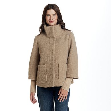 Women's Weathercast Snap Front Boucle Topper with Knit Sleeves