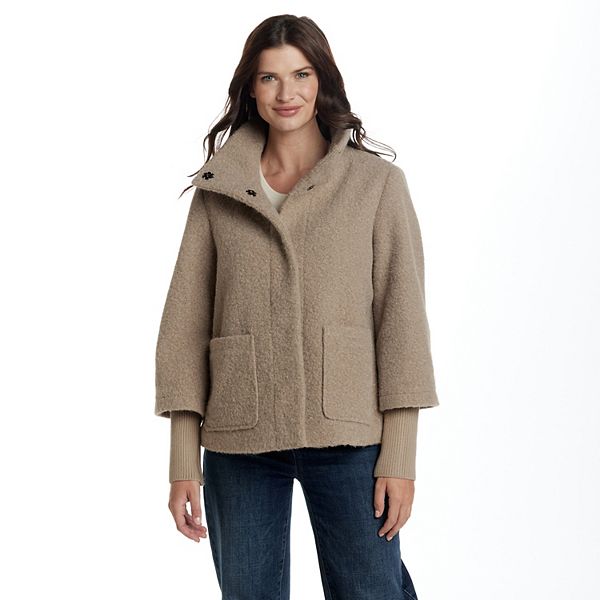 Women's Weathercast Snap Front Boucle Topper with Knit Sleeves