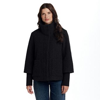Women's Weathercast Snap Front Boucle Topper with Knit Sleeves