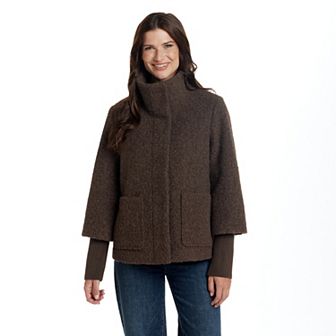 Women's Weathercast Snap Front Boucle Topper with Knit Sleeves