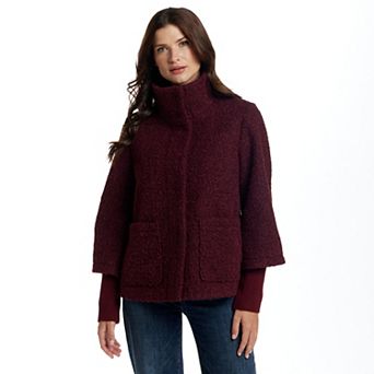 Women's Weathercast Snap Front Boucle Topper with Knit Sleeves