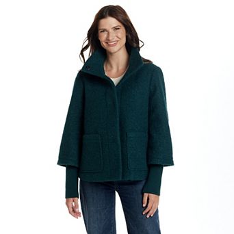 Women's Weathercast Snap Front Boucle Topper with Knit Sleeves