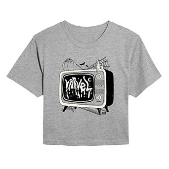 Juniors' Marvel Halloween TV Cropped Tee