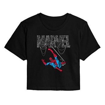 Juniors' Marvel Spider-Man Web Logo Cropped Tee