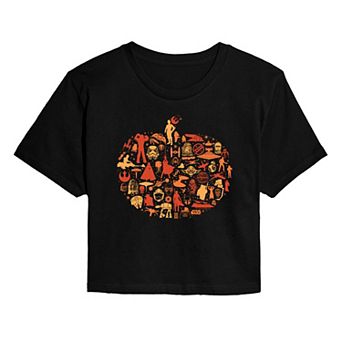 Juniors' Star Wars Pumpkin Silhouette Cropped Tee