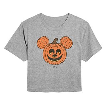 Disney's Mickey Mouse Juniors' Distressed Pumpkin Cropped Tee