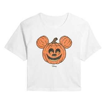 Disney's Mickey Mouse Juniors' Distressed Pumpkin Cropped Tee