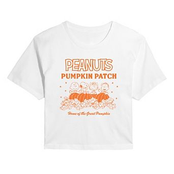 Juniors' Peanuts Pumpkin Patch Home Of The Great Pumpkin Cropped Tee