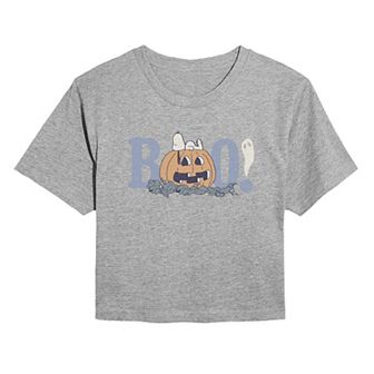 Juniors' Peanuts Snoopy BOO Cropped Tee