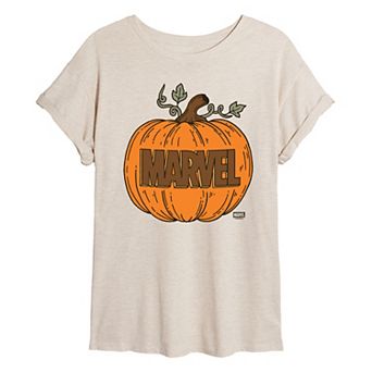 Juniors' Marvel Logo Pumpkin Oversized Tee