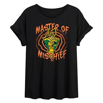 Juniors' Marvel Loki Master Of Mischief Oversized Tee
