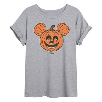 Disney's Mickey Mouse Juniors' Distressed Pumpkin Oversized Tee