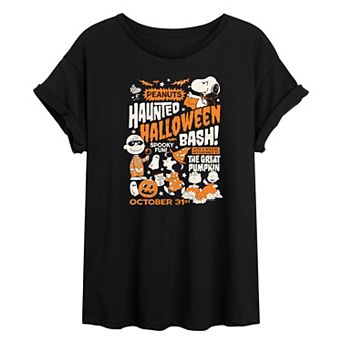 Juniors' Peanuts Haunted Halloween Bash Oversized Tee
