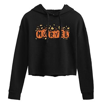 Juniors' Marvel Pumpkin & Leaves Cropped Hoodie