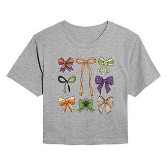 Juniors' Halloween Bows Cropped Tee