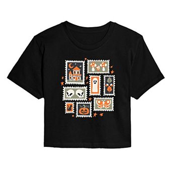 Juniors' Halloween Stamps Cropped Tee