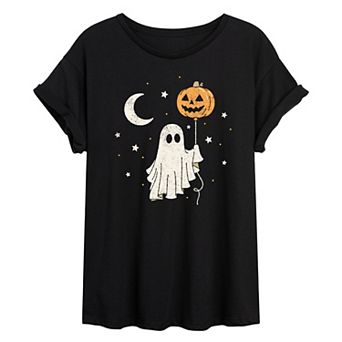 Juniors' Ghost Pumpkin Balloon Oversized Tee