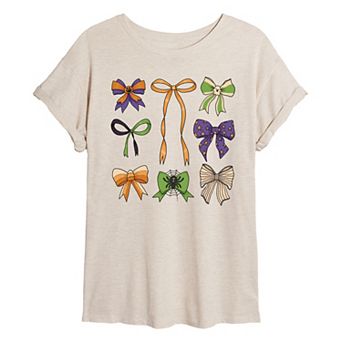 Juniors' Halloween Bows Oversized Tee