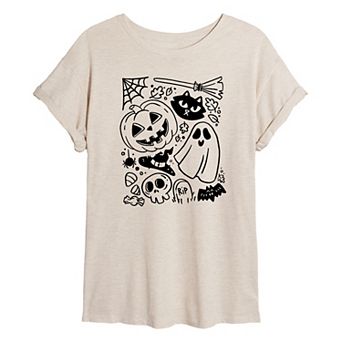 Juniors' Halloween Doodle Oversized Tee