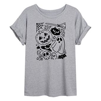 Juniors' Halloween Doodle Oversized Tee