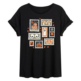 Juniors' Halloween Stamps Oversized Tee