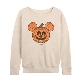 Disney's Mickey Mouse Women's Pumpkin Distressed French Terry Long Sleeve Tee