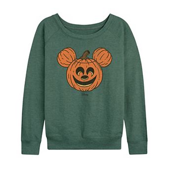 Disney's Mickey Mouse Women's Pumpkin Distressed French Terry Long Sleeve Tee