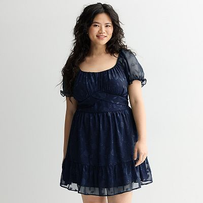 sachin and babi light blue dress MISSGUIDED Chiffon Skater Square Neck Mini Dress With Blue Rose  Print｜MISSGUIDED main image 0