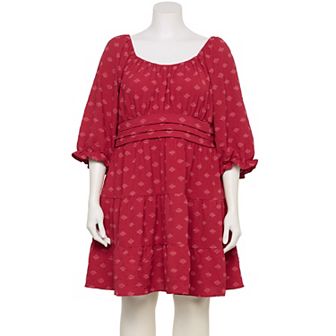 Juniors' Plus Size Liberty Love Elbow Sleeve Tiered Dress