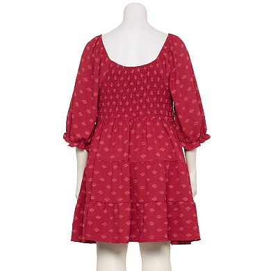 Juniors' Plus Size Liberty Love Elbow Sleeve Tiered Dress