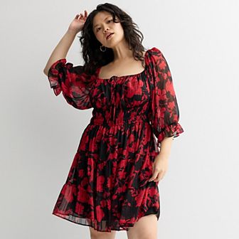 Juniors' Plus Size Liberty Love Long Sleeve Chiffon Skater Dress