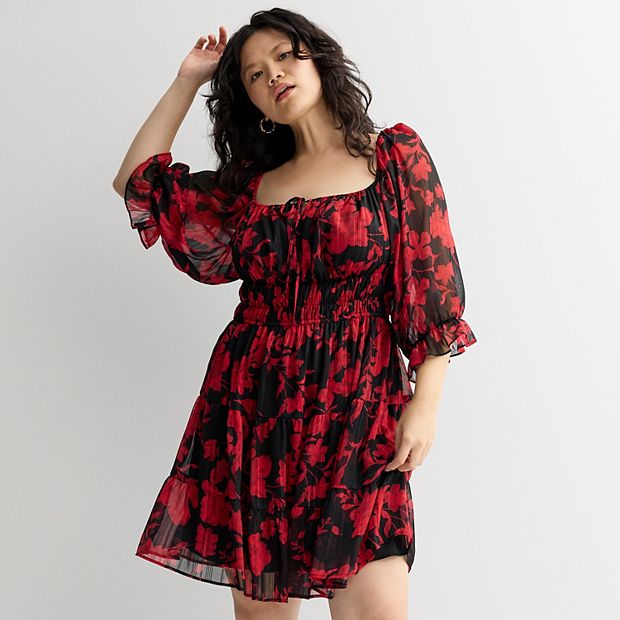 white christmas dresses Flowy Chic Chiffon Cold-Shoulder Skater Dress