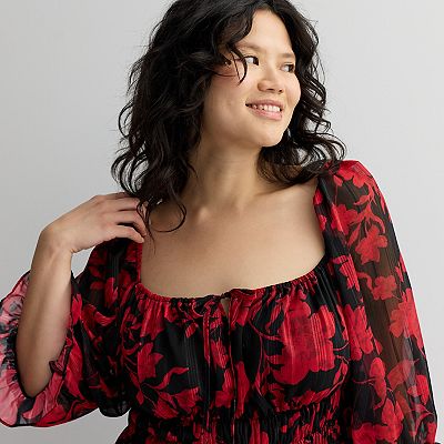 Juniors' Plus Size Mary & Mo Long Sleeve Chiffon Skater Dress