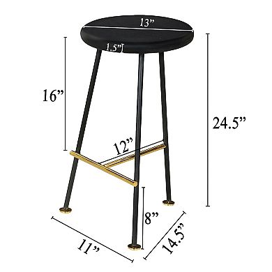 Elira 24.5 Backless Barstool with Round Mango Wood Seat, PVD Coating, Iron Legs, Footrest