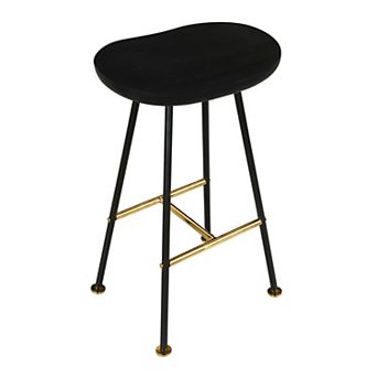 Elira 24 Backless Barstool with Handcrafted Mango Wood Seat, PVD Coating, Iron Legs, Footrest