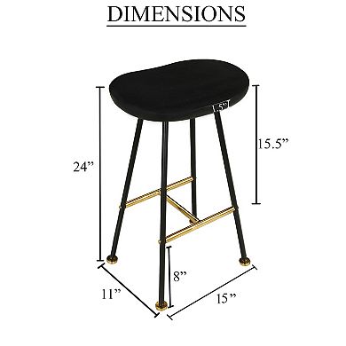 Elira 24 Backless Barstool with Handcrafted Mango Wood Seat, PVD Coating, Iron Legs, Footrest