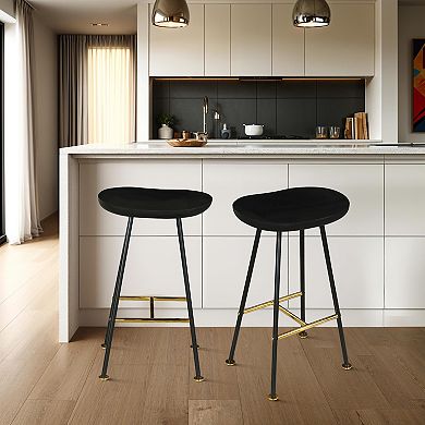 Elira 24 Backless Barstool with Handcrafted Mango Wood Seat, PVD Coating, Iron Legs, Footrest