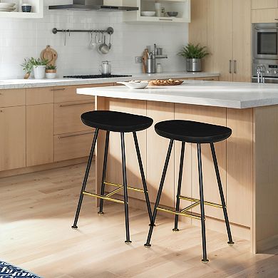 Elira 24 Backless Barstool with Handcrafted Mango Wood Seat, PVD Coating, Iron Legs, Footrest