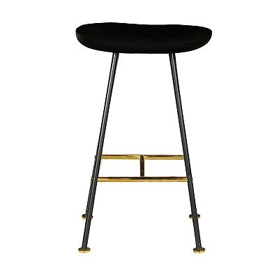 Elira 24 Backless Barstool with Handcrafted Mango Wood Seat, PVD Coating, Iron Legs, Footrest