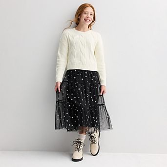 Girls Mini Society Chenille Sweater & Woven Mesh Dress Set