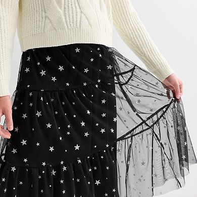 Girls Mini Society Chenille Sweater & Woven Mesh Dress Set