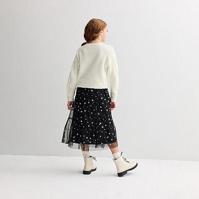 Girls Mini Society Chenille Sweater & Woven Mesh Dress Set