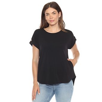 Women's Folded Short Sleeve Solid Top